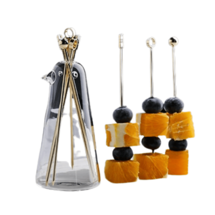 Conjunto De Garfos Para Petiscos Dourados E Suporte De Pássaro Em Vidro Hapega